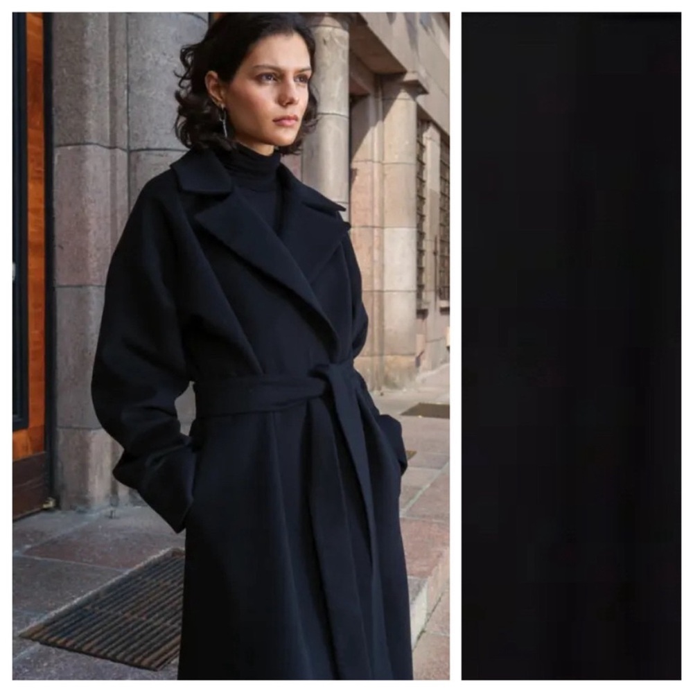 NWT. Zara Black Wool Blend Belted Coat. Size S.